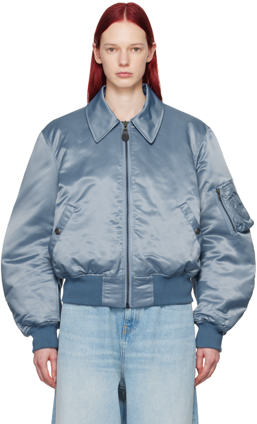 Martine Rose Blue Graphic Bomber Jacket In Petrol