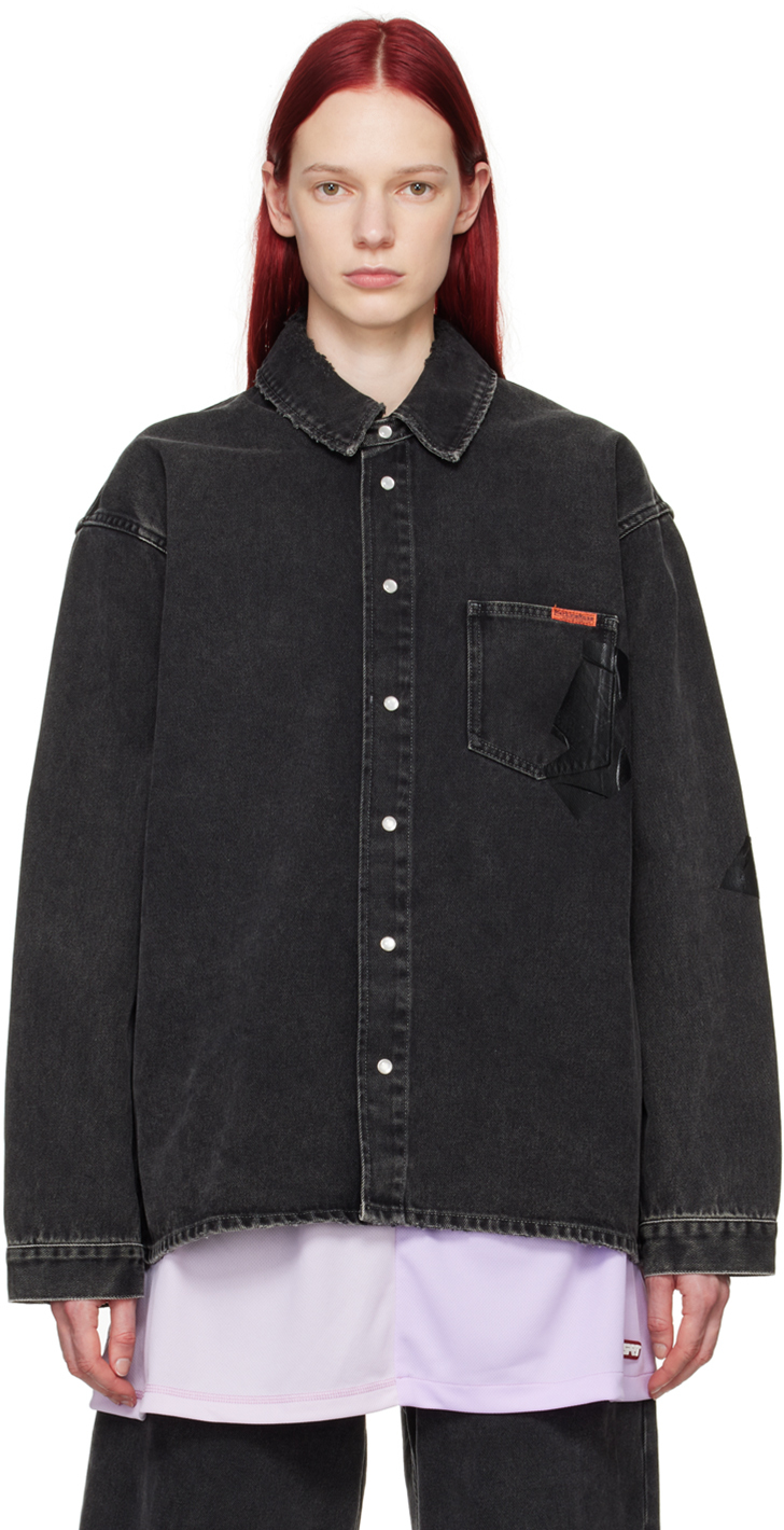 Shop Martine Rose Black Distressed Denim Jacket In Black Wash/gaffer