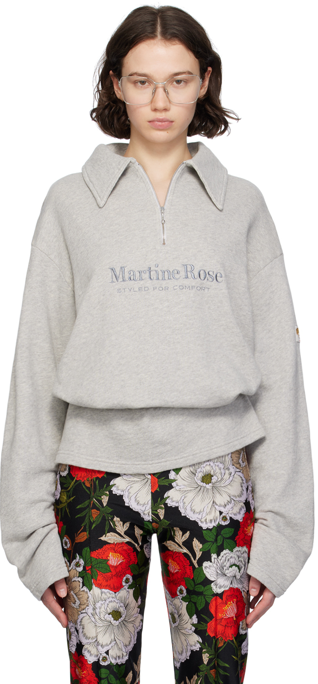 Shop Martine Rose Gray Zip Polo In Grey Marl
