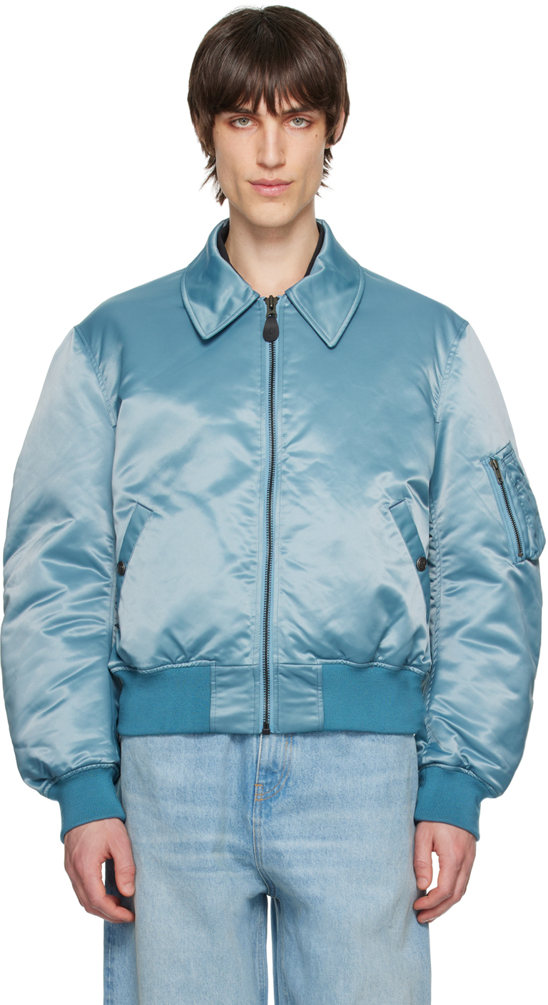 Shop Martine Rose Blue Spread Collar Bomber Jacket In Petrol