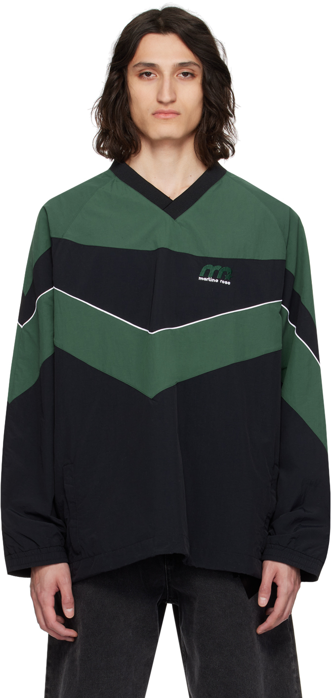 Martine Rose Logo-embroidered Colour-block Sweatshirt In Black / Green