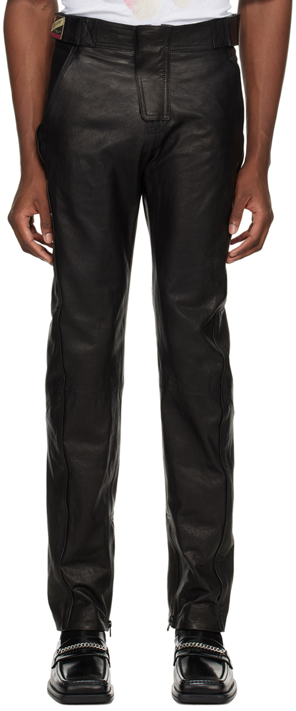 Skeleton Faux Leather Stacked Slim Flared Pants - Black/combo