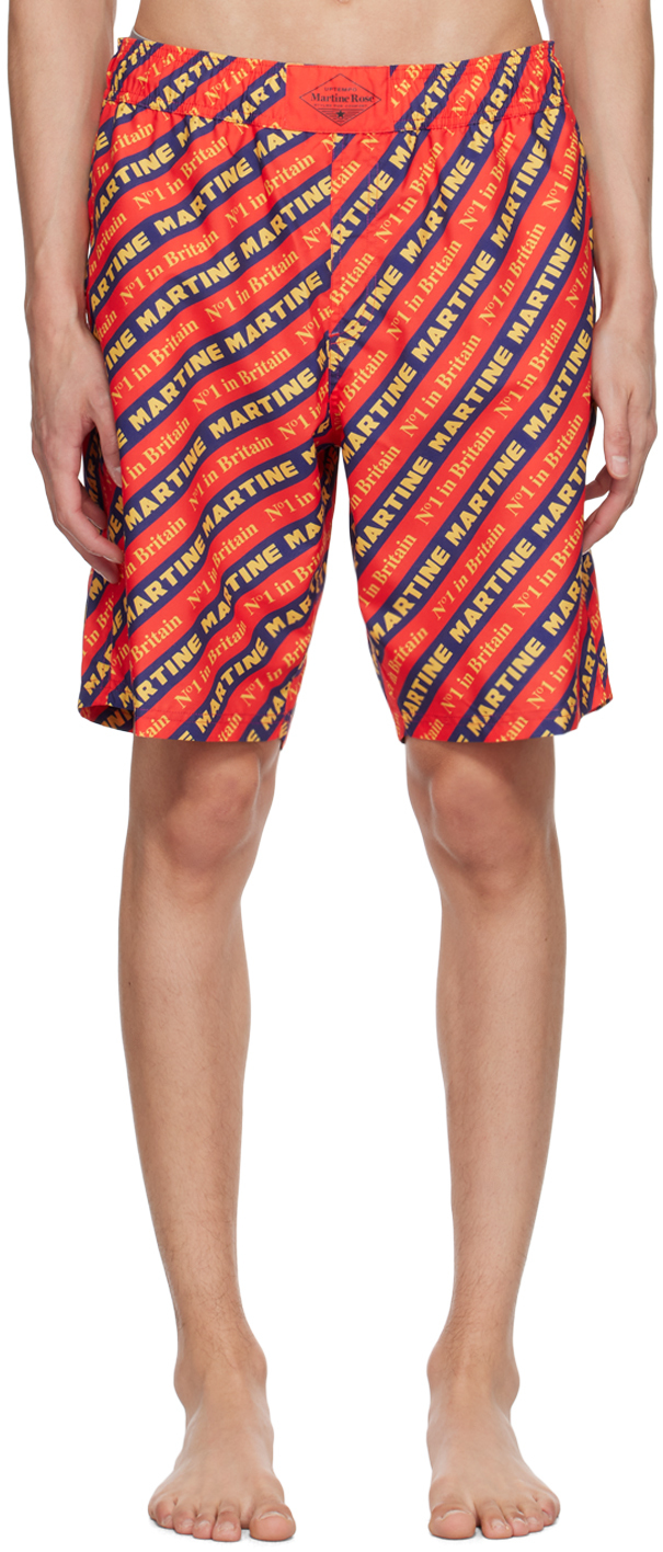 Shop Martine Rose Red Striped Swim Shorts In Best In Print