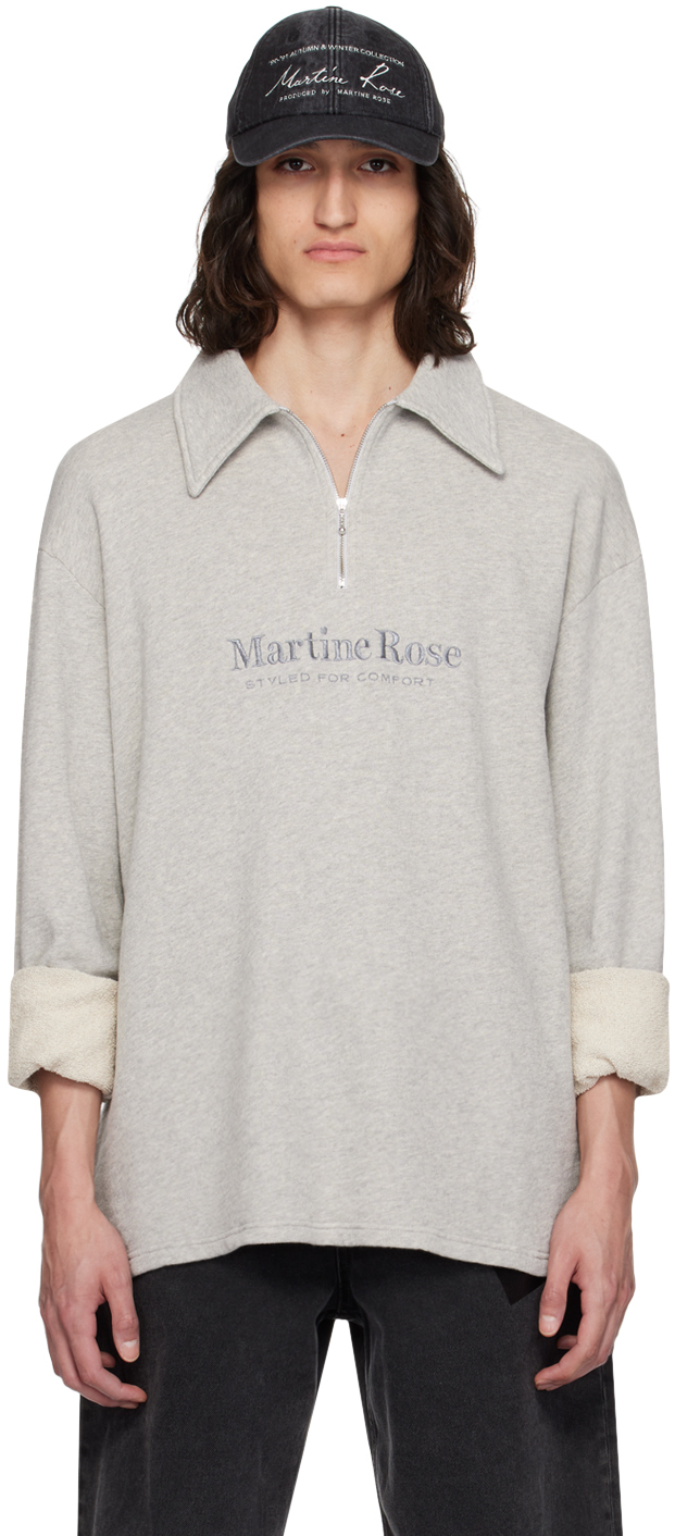 Martine Rose Grey Half-zip Polo In Grey Marl