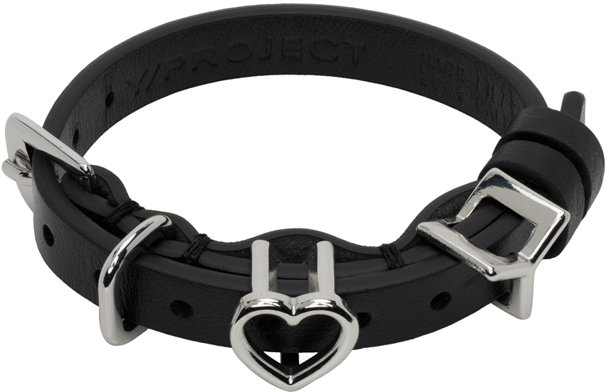 Y/Project heart logo-plaque leather belt - Black