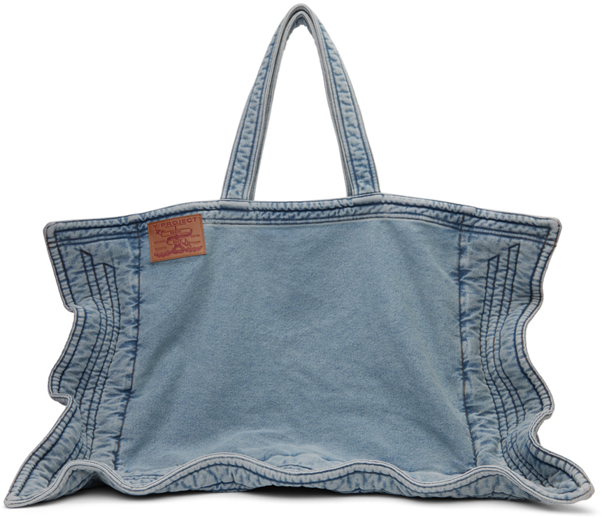 Shop Y/project Blue Maxi Wire Cabas Denim Tote In O_zone Ice Blue