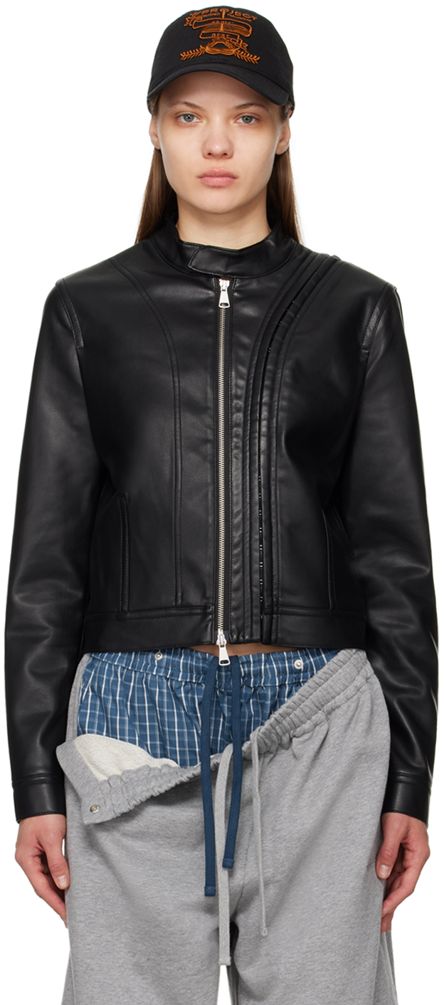 Black Hook & Eye Faux-Leather Jacket