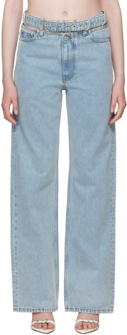 Shop Y/project Blue Y Belt Jeans In Ice Blue