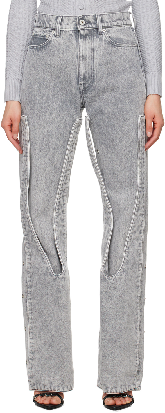 Shop Y/project Gray Snap Off Jeans In Vintage Grey