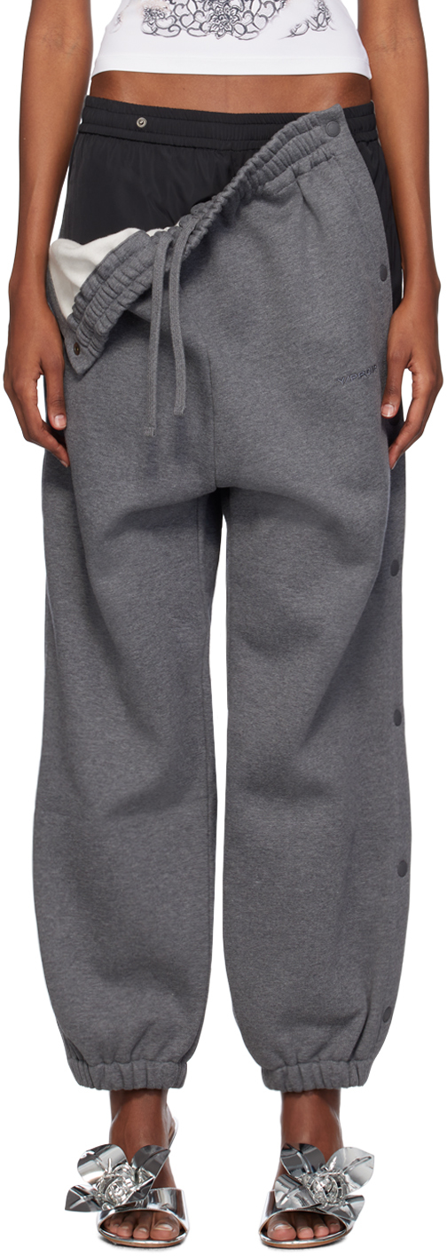 Shop Y/project Gray Snap Off Lounge Pants In Dark Grey/black Nyl