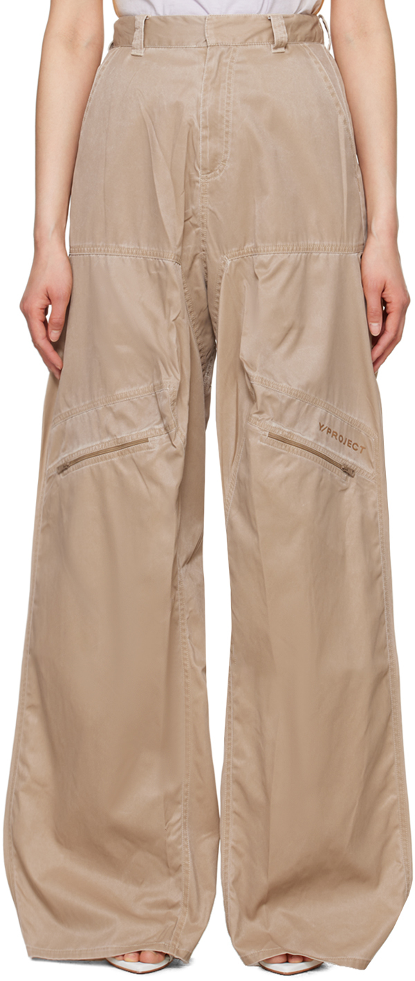 Shop Y/project Beige Pop-up Trousers In Washed Beige