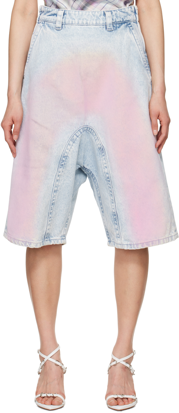 Shop Y/project Blue & Pink Souffle Denim Shorts In Ice Blue/pink Flock
