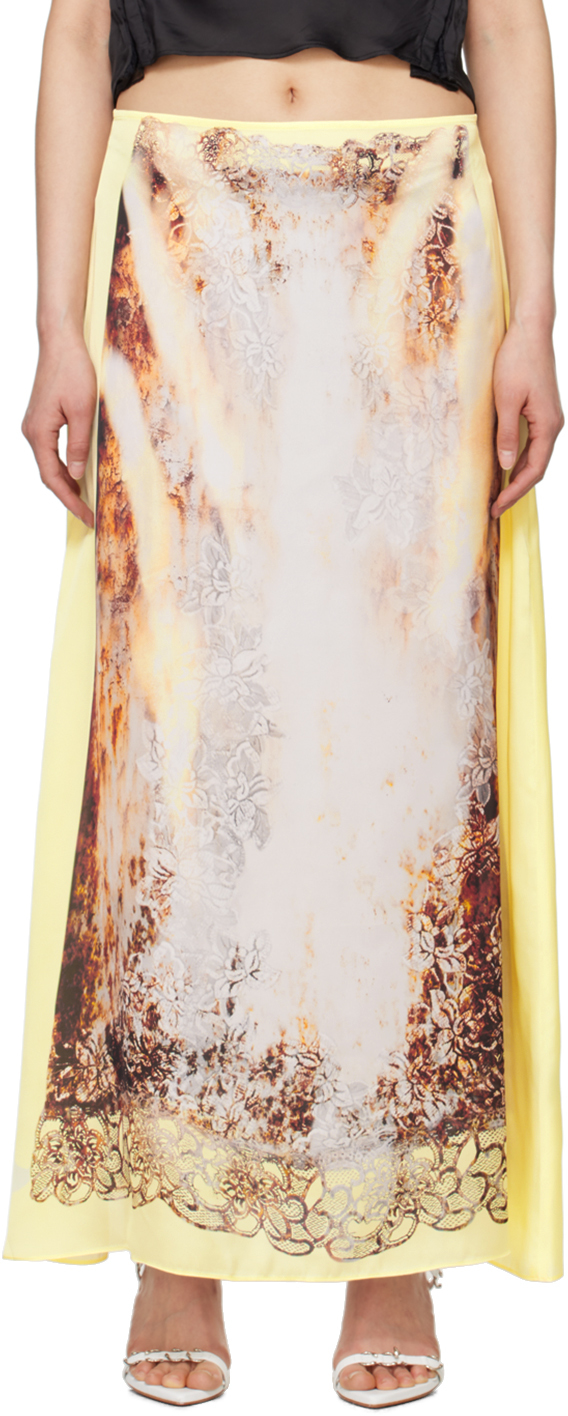Yellow Lace Print Maxi Skirt