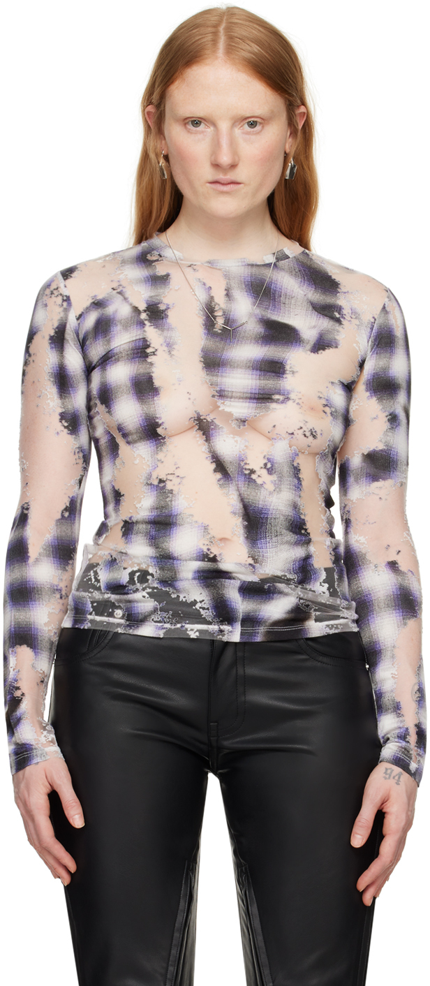 Gray & Purple Check Long Sleeve T-Shirt