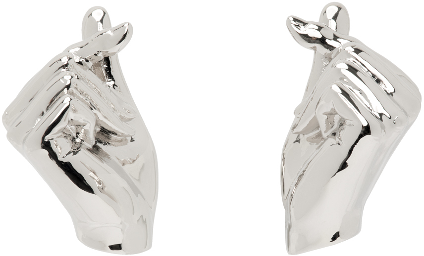 Silver Mini Finger Heart Earrings