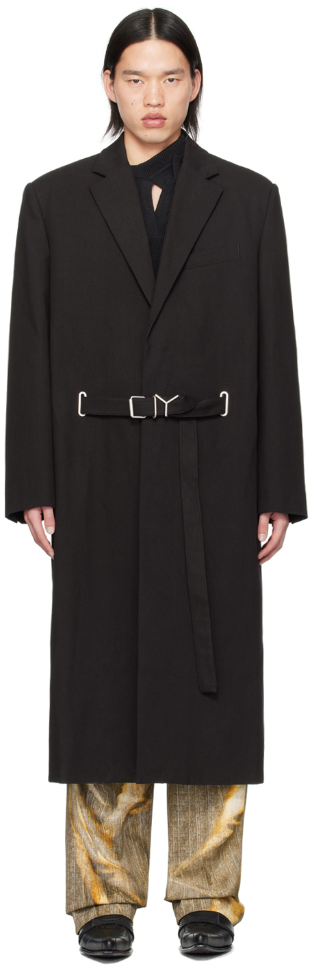 Y/Project: Black Y Belt Coat | SSENSE