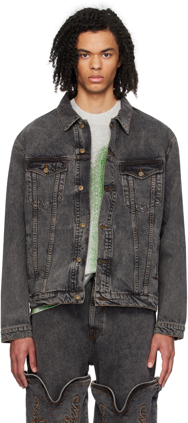 Y/project Black Wire Denim Jacket In Evergreen Vintage Bl