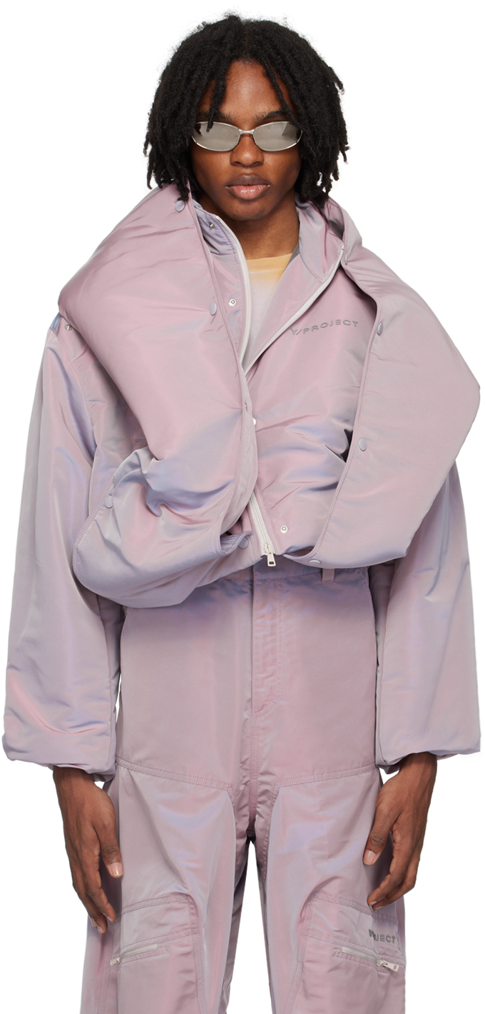 Shop Y/project Purple Snap Off Puffer Jacket In Iridescent Lilac