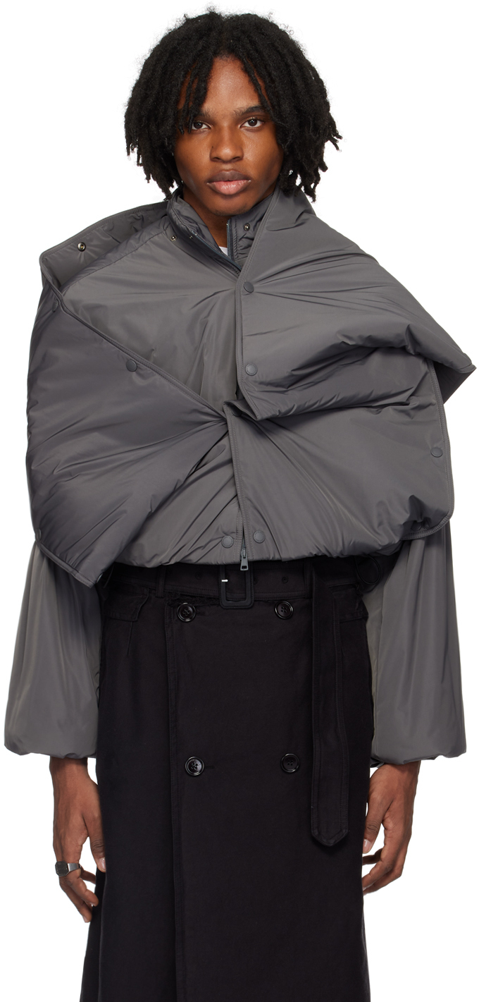 Y/Project: Gray Snap Off Puffer Jacket | SSENSE