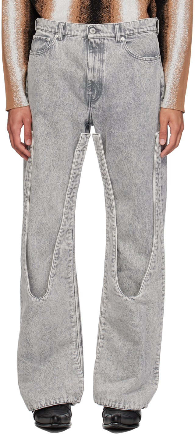 Gray Press-Stud Jeans
