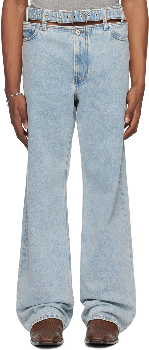Shop Y/project Blue Y Belt Jeans In Evergreen Ice Blue