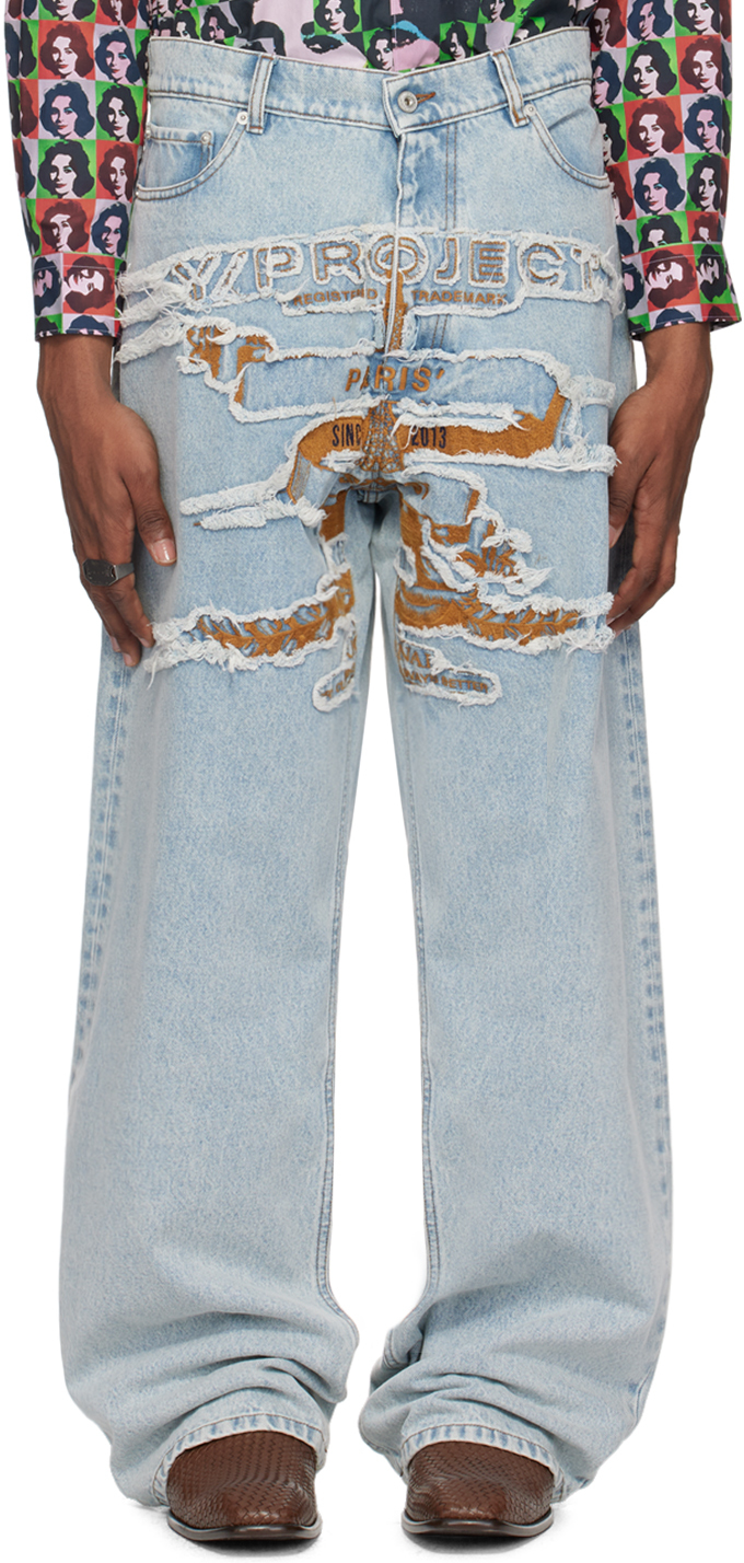 Shop Y/project Blue 'paris' Best' Jeans In Evergreen Ice Blue