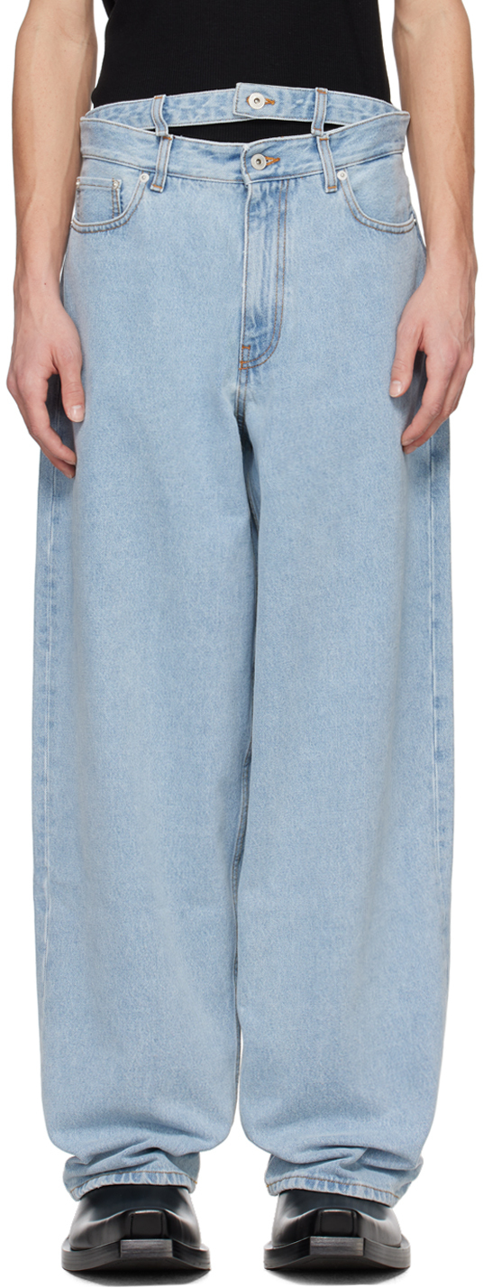 Shop Y/project Blue Double Waist Jeans In Evergreen Ice Blue