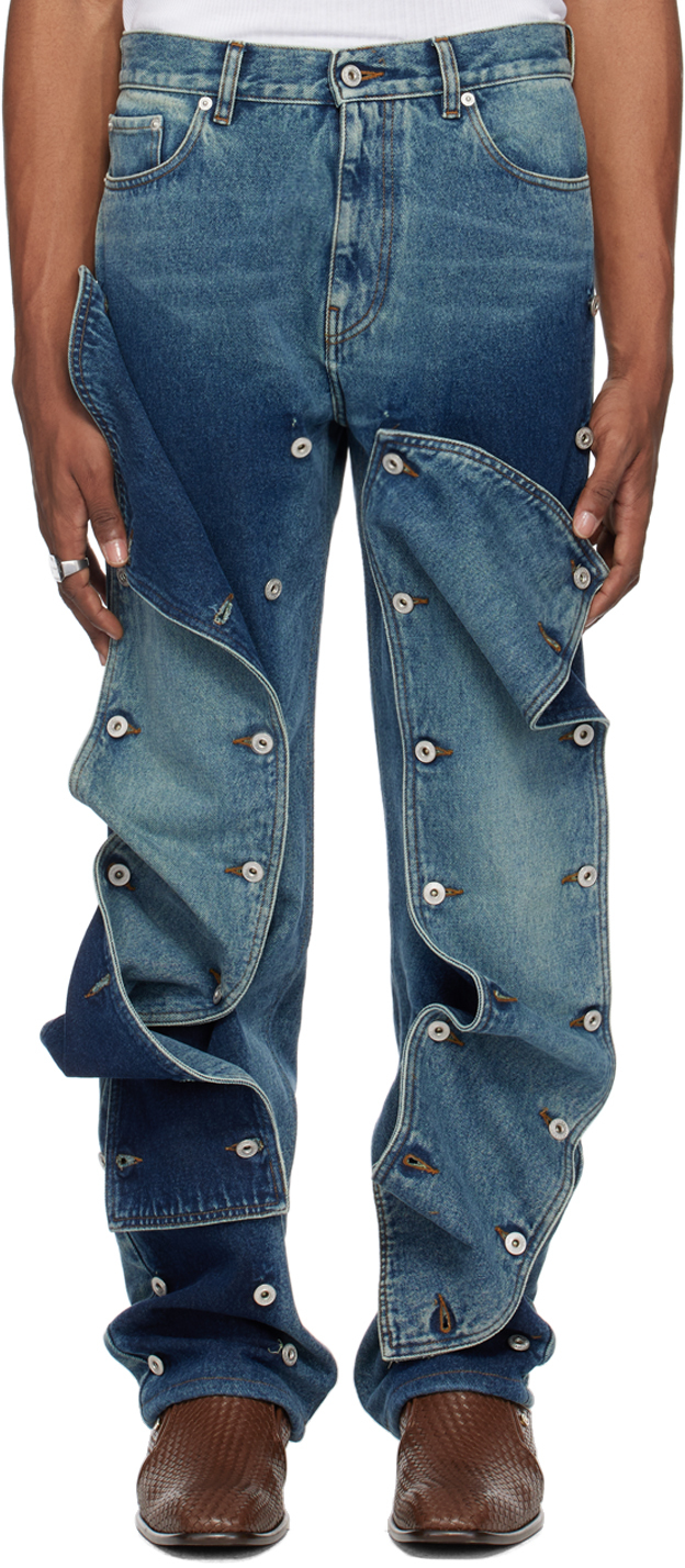 Shop Y/project Blue Snap Off Jeans In Evergreen Vintage Bl