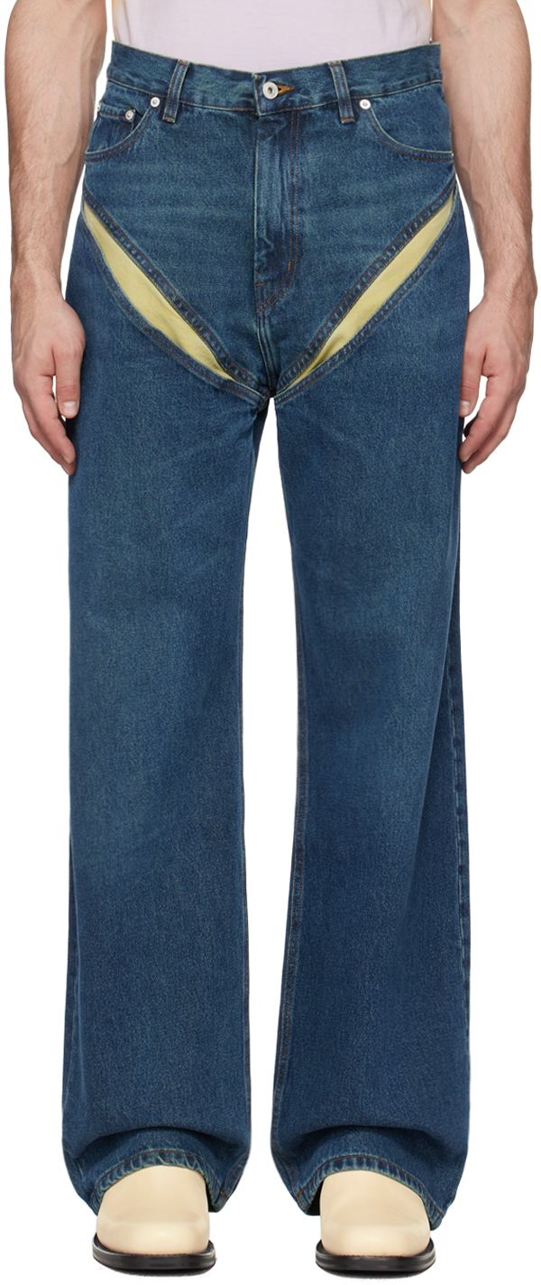 Shop Y/project Blue Cut Out Jeans In Evergreen Vintage Bl
