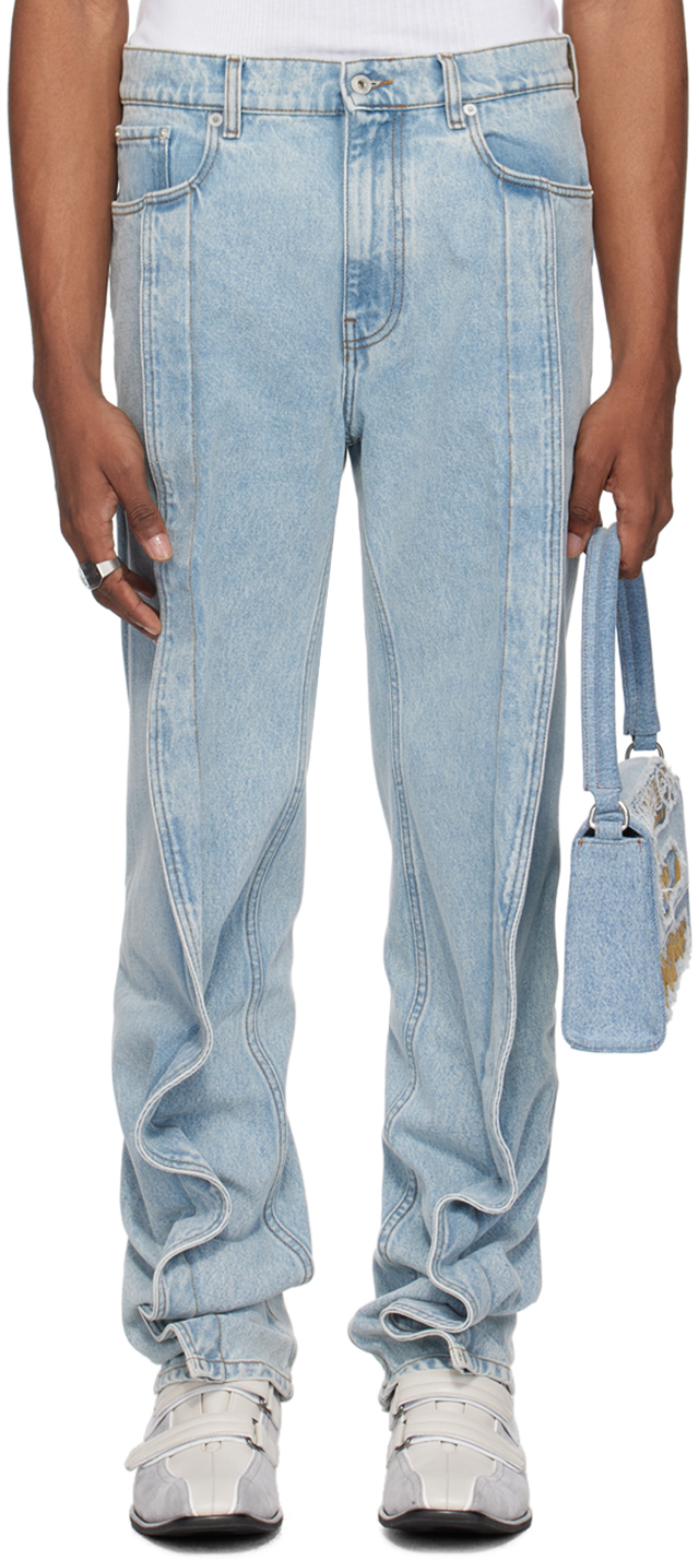 Shop Y/project Blue Banana Slim Jeans In Evergreen Ice Blue