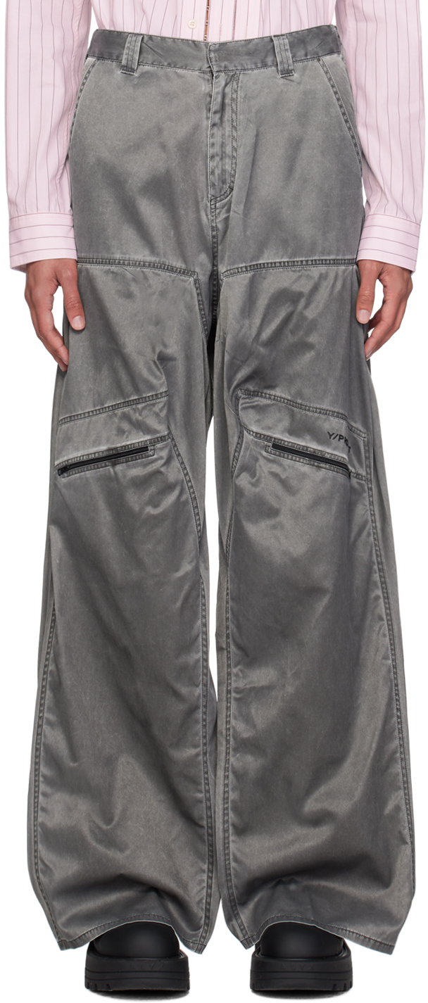 Shop Y/project Gray Gathered Trousers In Washed Black
