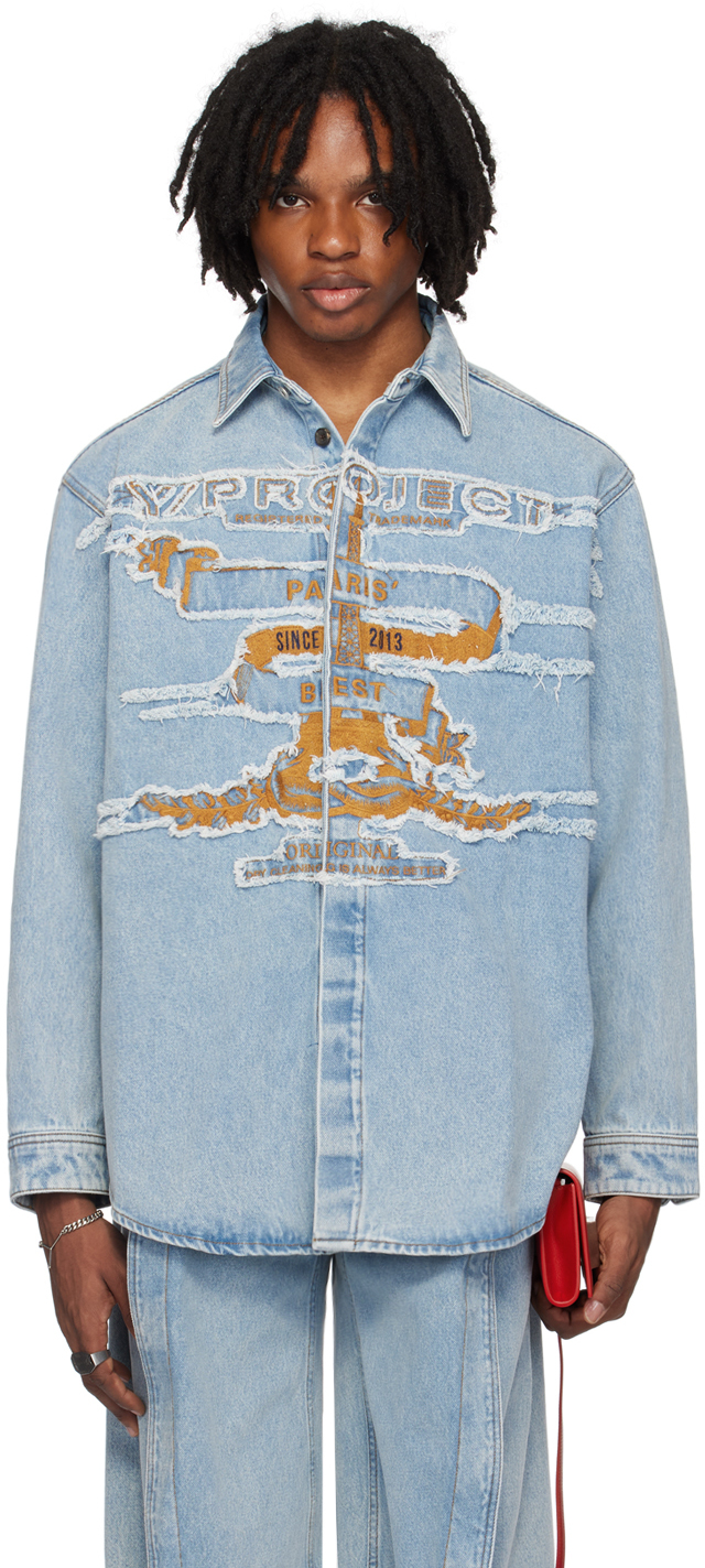 Shop Y/project Blue 'paris' Best' Denim Shirt In Evergreen Ice Blue