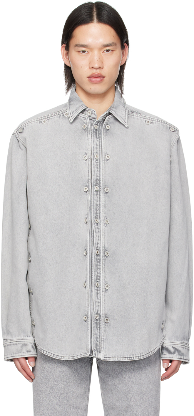 Shop Y/project Gray Snap Off Denim Shirt In Grey