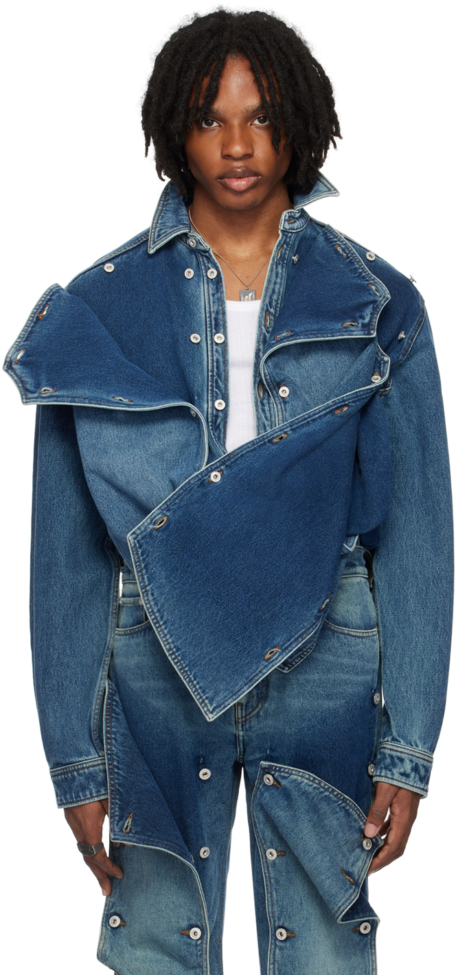 Shop Y/project Blue Snap Off Denim Shirt In Evergreen Vintage Bl