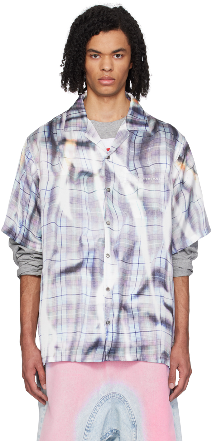 Shop Y/project Gray & Purple Check Shirt In Pink/light Grey