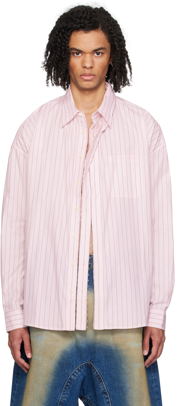 Y/project Pink Hook-eye Shirt In Pink Stripe