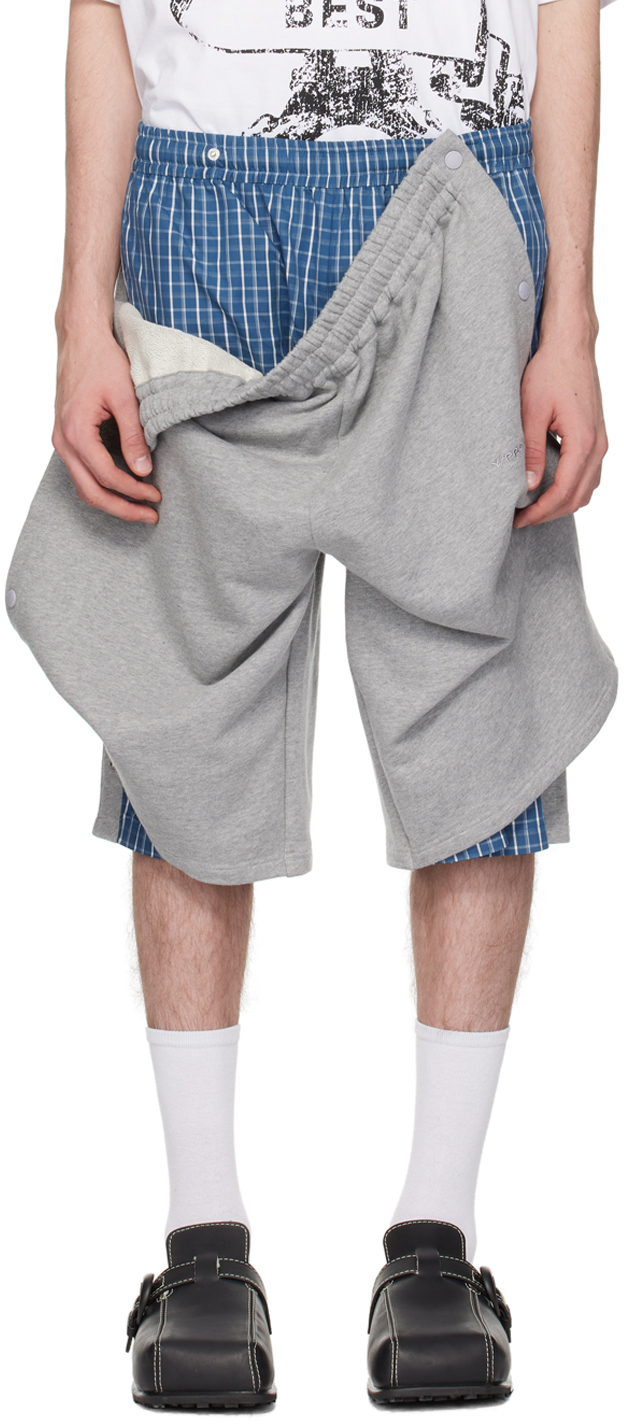 【Y/PROJECT】GRAY LAYERED SNAP OFF SHORTS Shorts Snap Y⁄Project Off | Grey Track Smart Closet Gray - Away