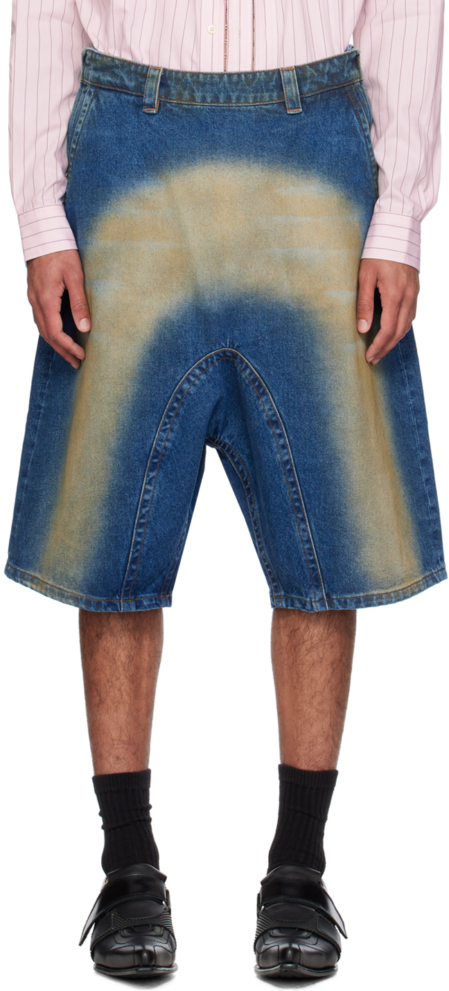 Shop Y/project Blue Sprayed Shorts In Blue/yellow Spray
