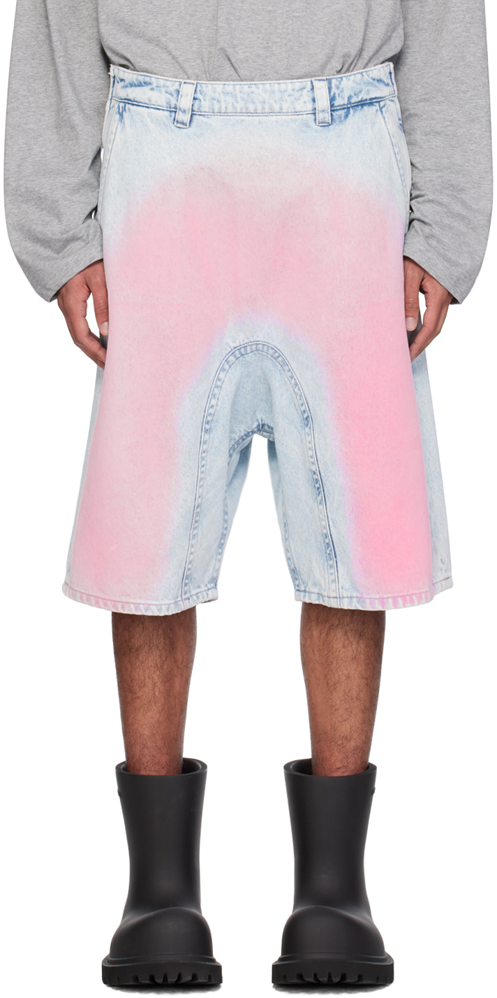 Shop Y/project Blue Souffle Denim Shorts In Ice Blue/pink Flock
