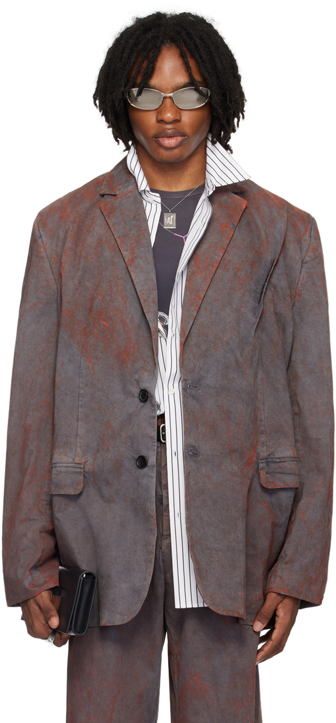 Shop Y/project Gray Pinched Blazer In Dark Grey/rust