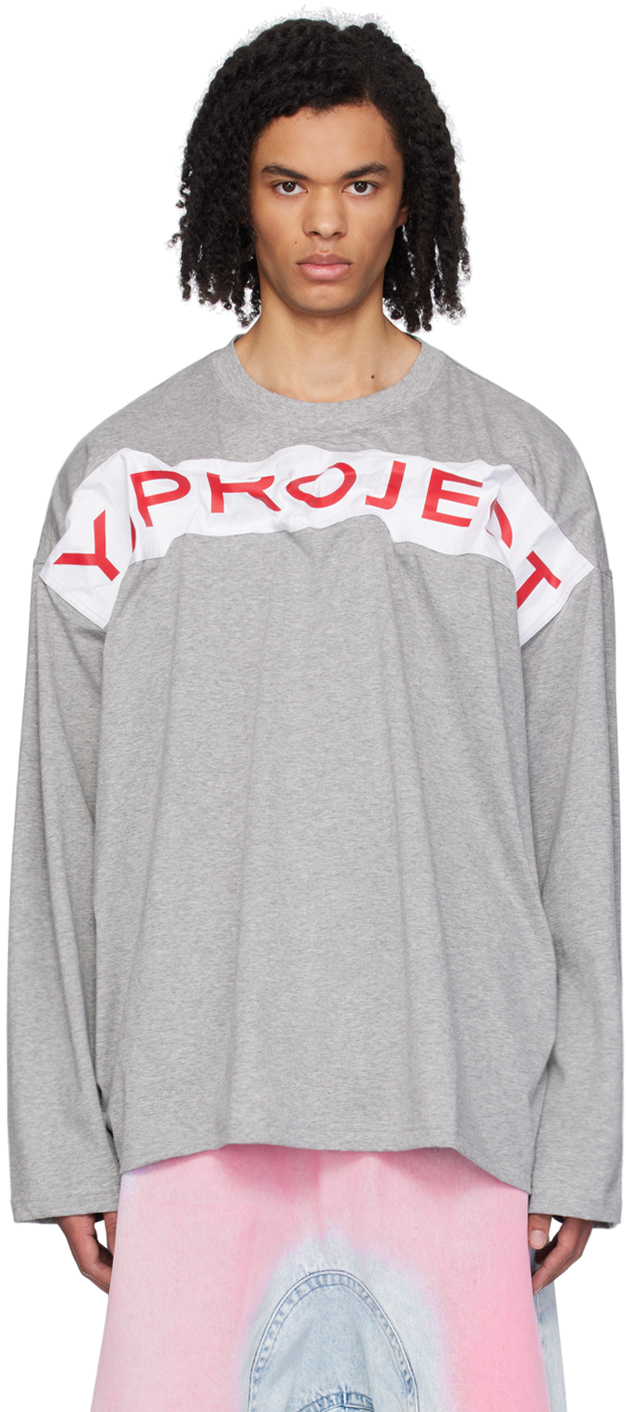 Shop Y/project Gray Draped Long Sleeve T-shirt In Grey Melange