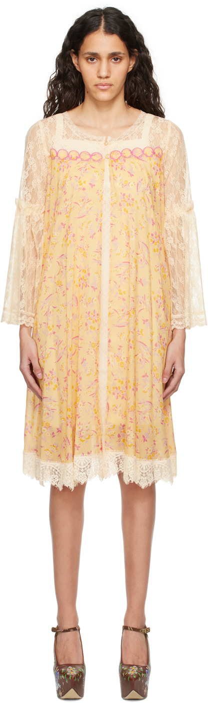 Anna Sui: Orange Floral Midi Dress | SSENSE