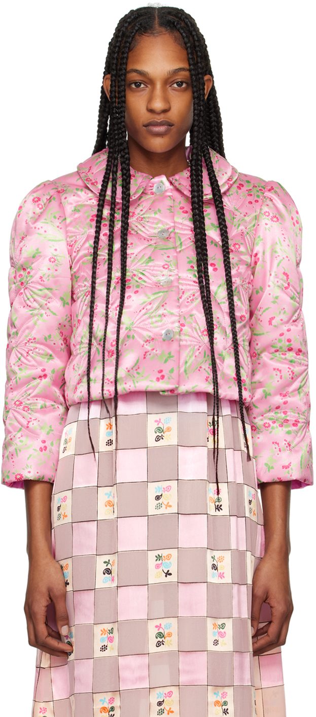 Shop Anna Sui Pink Arcadia Blossom Jacket In Powder Pink Multi
