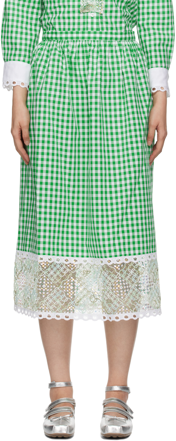 Green & White Gingham Midi Skirt