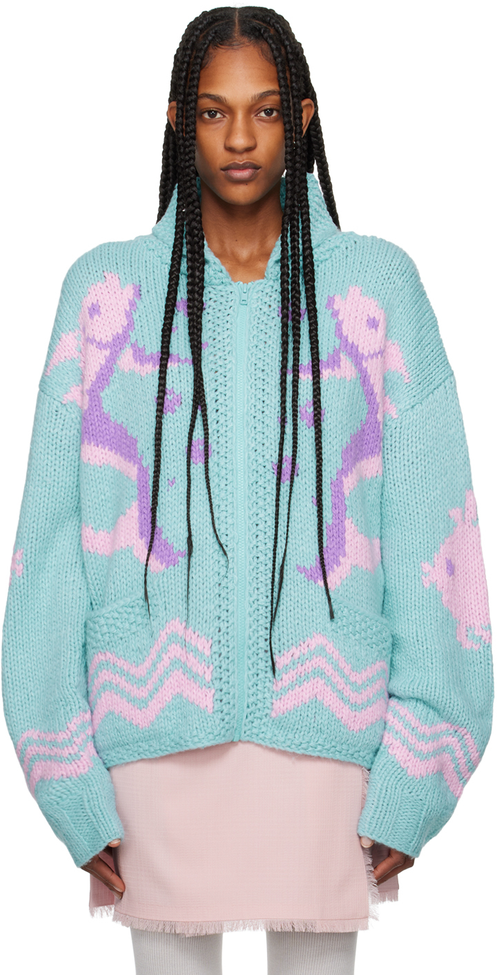 Shop Anna Sui Blue & Pink Seashore Cardigan In Aqua Multi