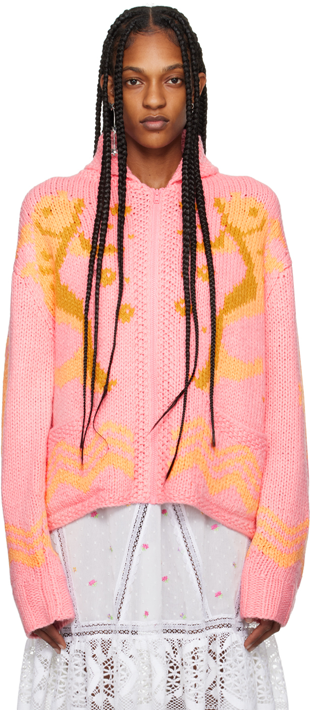 Shop Anna Sui Pink & Orange Seashore Cardigan In Powder Pink Multi