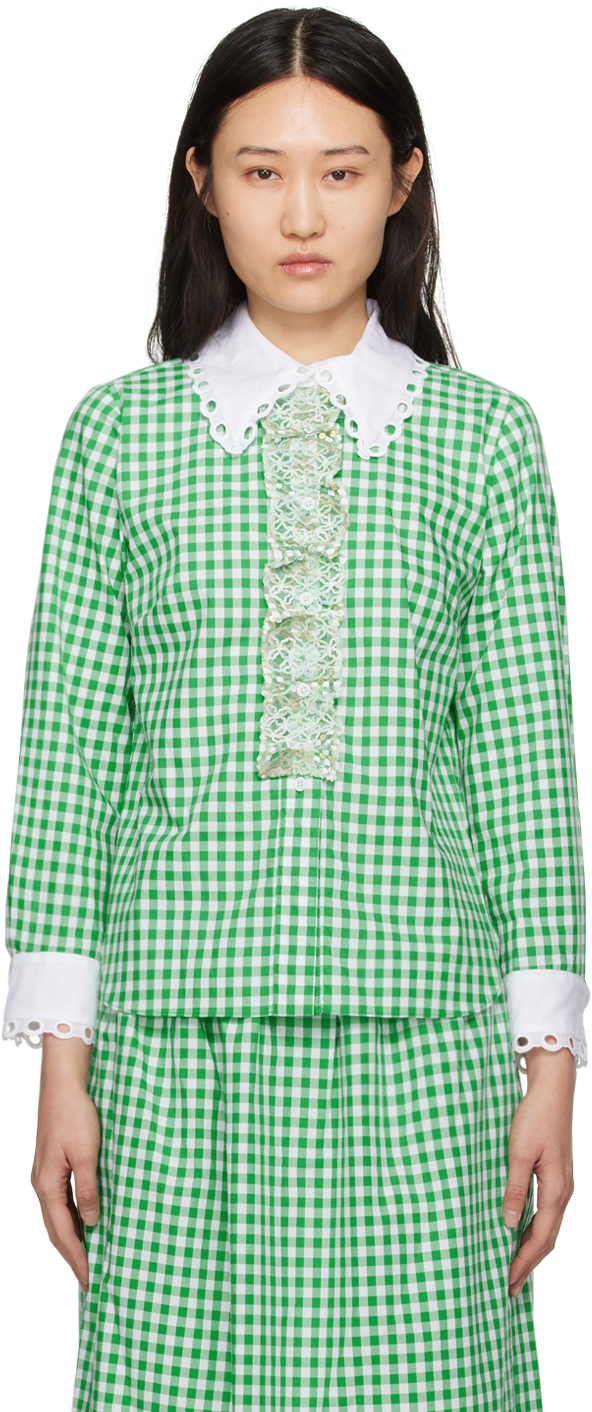Anna Sui Green & White Gingham Shirt