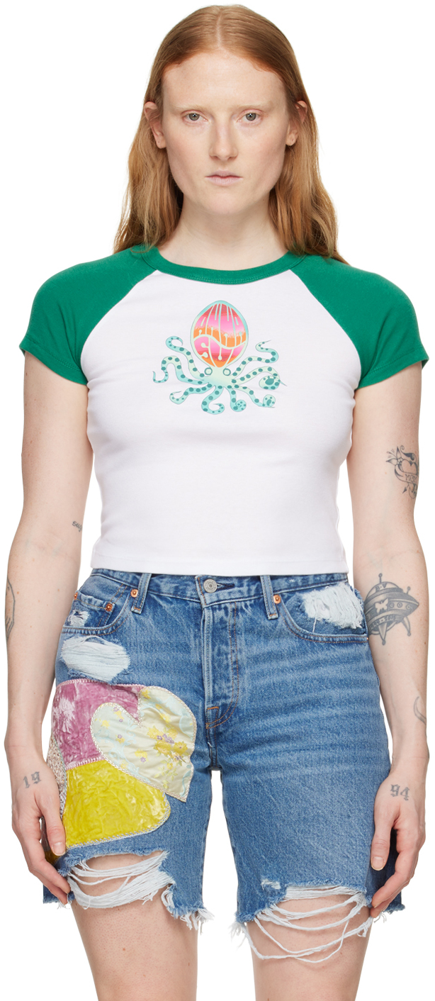 Shop Anna Sui White & Green Octopus T-shirt In Green Multi