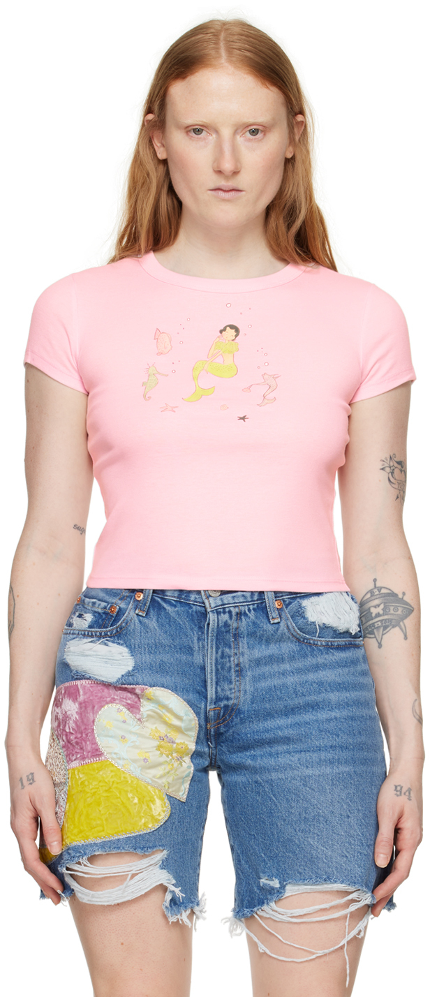 Shop Anna Sui Pink Mermaid T-shirt In Powder Pink
