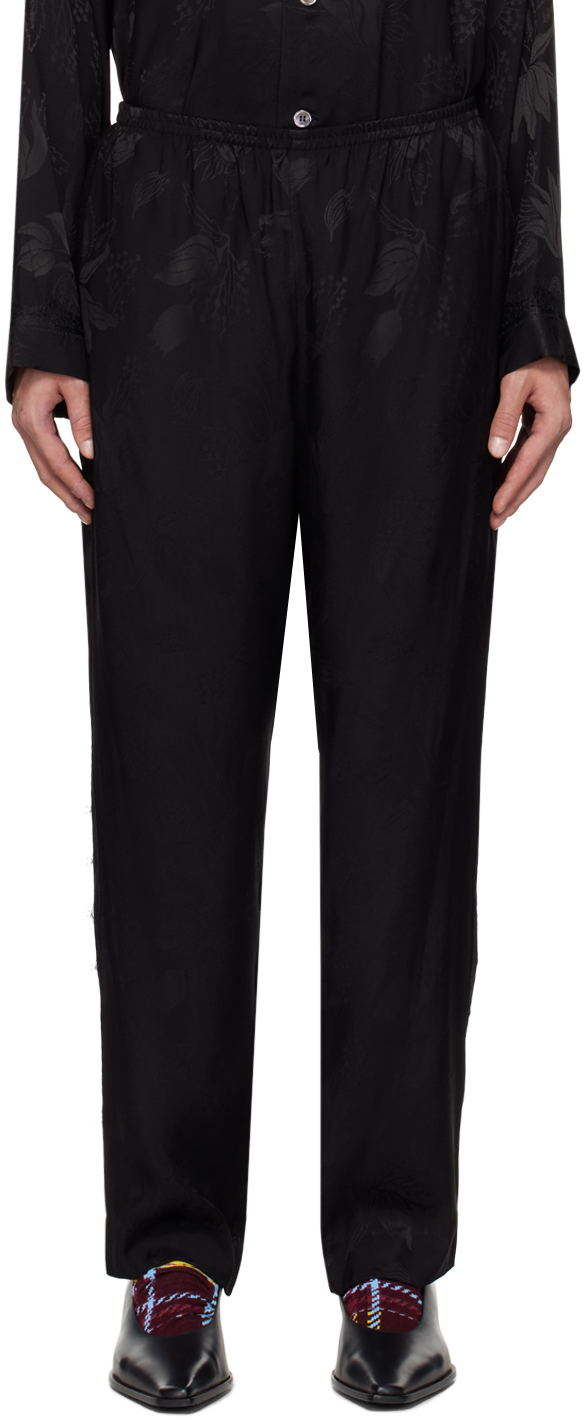 Anna Sui Ssense Exclusive Black Trousers In Floral Jacquard
